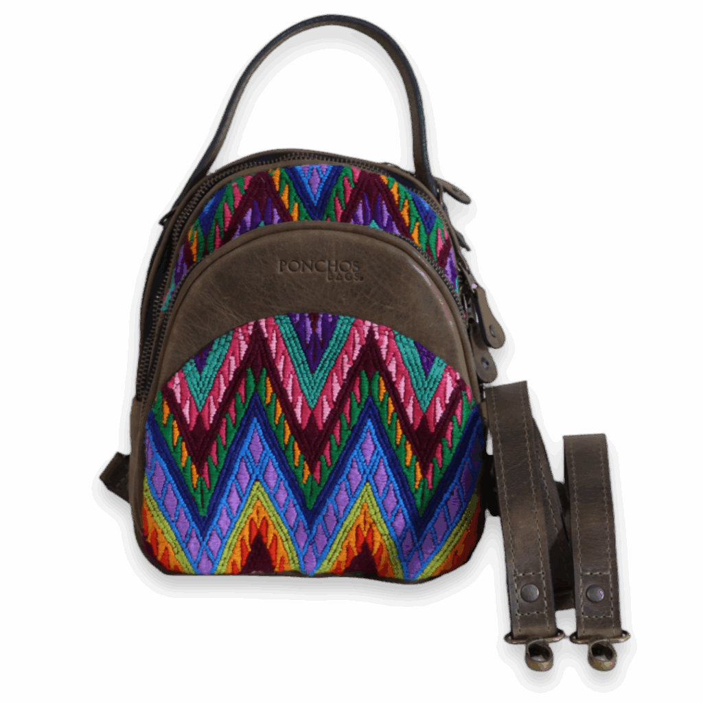 Alitzel, Handmade leather backpack, with huipil