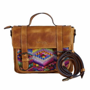 NICTE, a handmade leather shoulder bag, with a huipil
