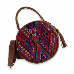 YALIT, a handmade leather shoulder bag, with huipil