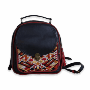 YEXALEN, handmade leather backpack, with huipil